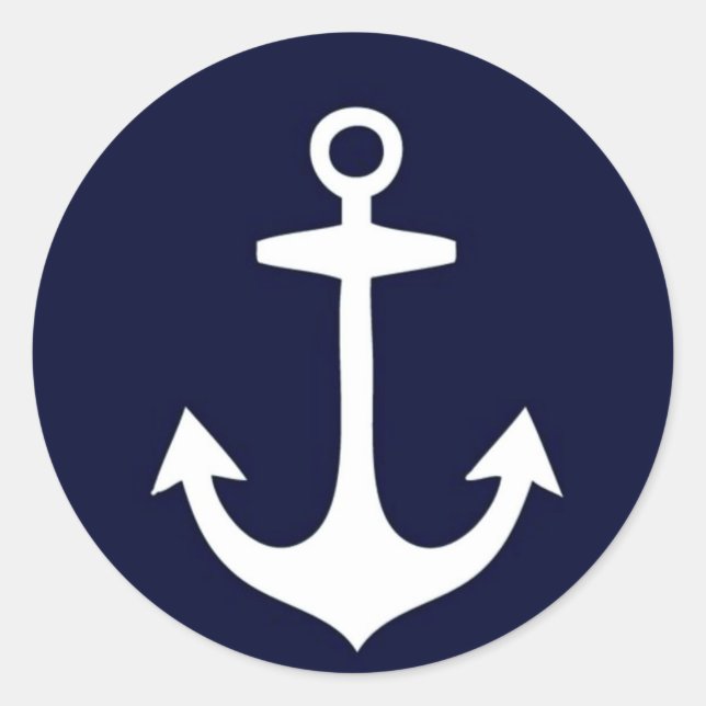 Navy Blue und White Nautical Inspiriert Runder Aufkleber (Vorderseite)