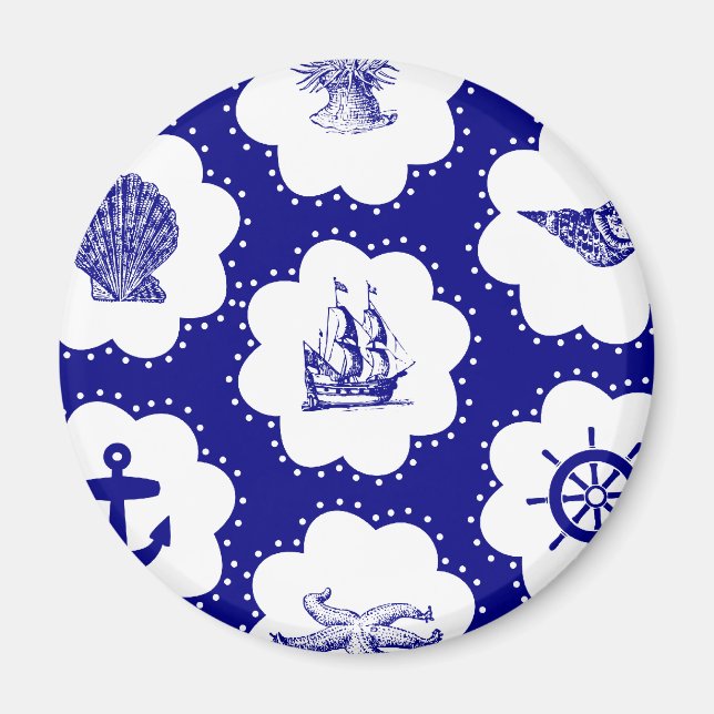 Navy Blue und White Nautical Pattern Magnet (Vorne)