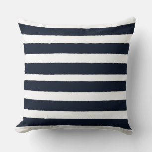 Navy Blue und White Nautical Stripes Throw Kissen