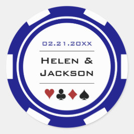 Navy Blue und White Poker Chip Casino Hochzeit Runder Aufkleber