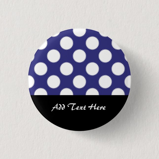Navy Blue und White Polka Dot Pattern Button (Vorderseite)