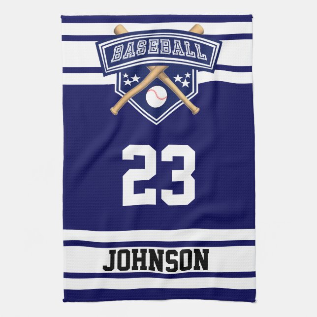 Navy Blue und White Sport Baseball Geschirrtuch (Vertikal)
