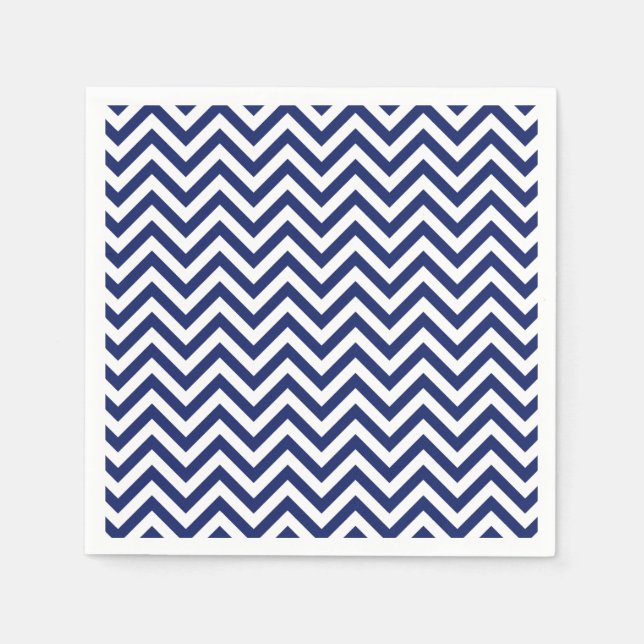 Navy Blue und White Zigzag Streifen Zickzack Muste Serviette (Vorderseite)