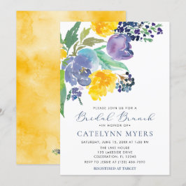 Navy Blue und Yellow Floral Moderner Bridal Brunch Einladung