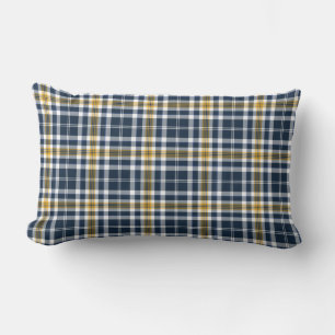 Navy Blue und Yellow Gold Sporty Kariert Lendenkissen