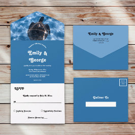 Navy Blue Underwater Aquatic Turtle Beach Wedding All In One Einladung