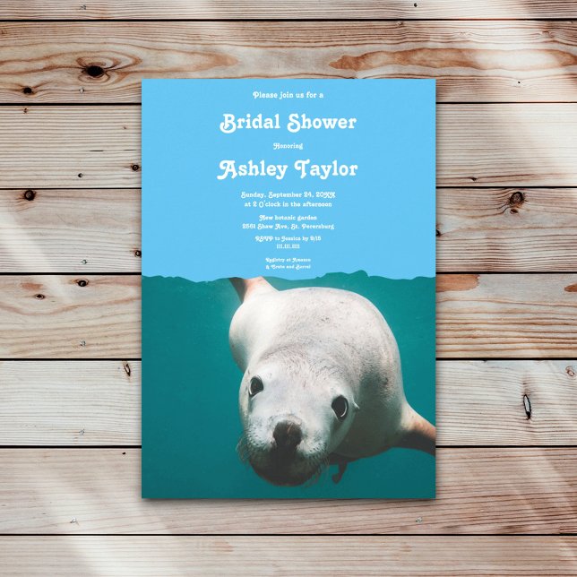 Navy Blue Underwater Sea Lion Ocean Brautparty Einladung (Von Creator hochgeladen)