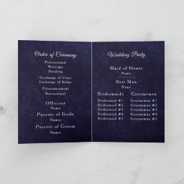 Navy Blue Velvet White Folded Wedding Program Programm