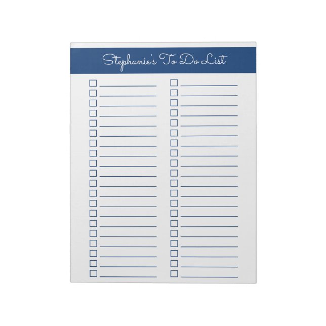 Navy Blue Vertical 8.5x11 Two Column Checklist Notizblock (Rotiert)
