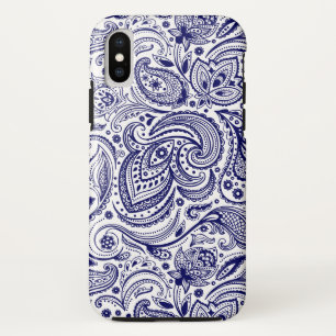 Navy-Blue-Vintag-Blütenpaisley iPhone X Hülle