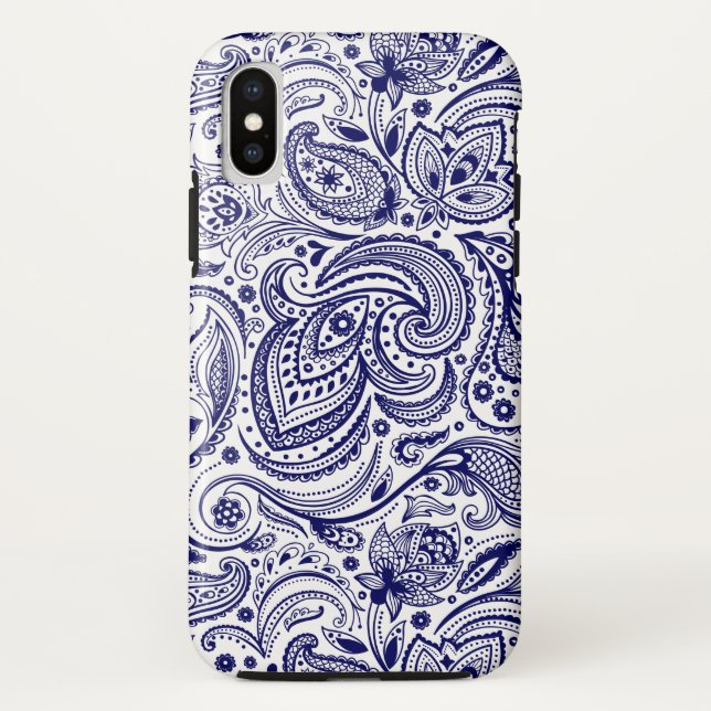 Navy-Blue-Vintag-Blütenpaisley Case-Mate iPhone Hülle (Rückseite)