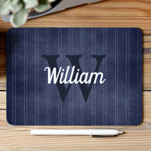 Navy Blue Vintag Pinstrich Retro Monogram Mousepad