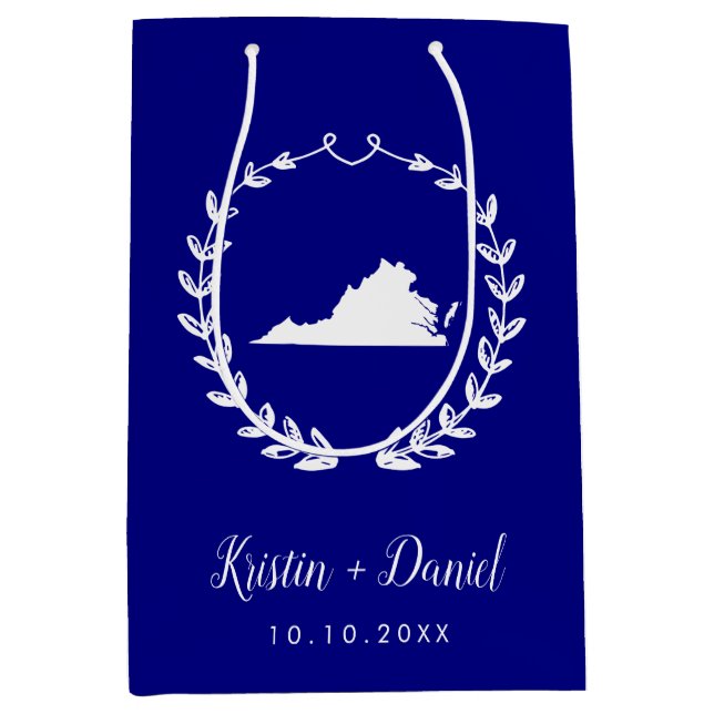 Navy Blue Virginia Map Wedding Welcome Swag Mittlere Geschenktüte (Vorderseite)