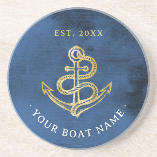 Navy Blue Watercolor Anchor Nautical Add Bootname Getränkeuntersetzer