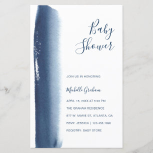 Navy Blue Watercolor Boy Baby Shower Einladung