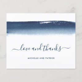 Navy Blue Watercolor Budget Hochzeit Danke Karte