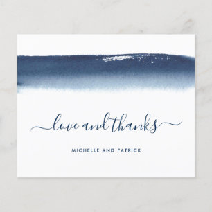 Navy Blue Watercolor Budget Hochzeit Danke Karte