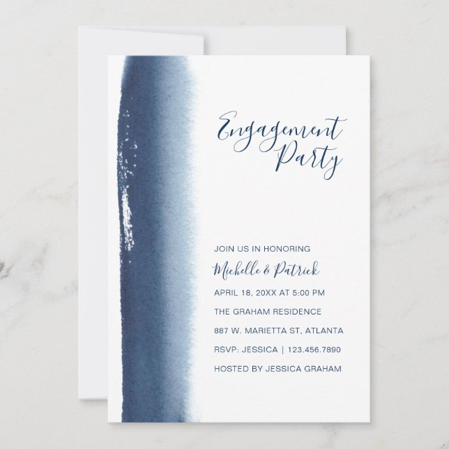 Navy Blue Watercolor Engagement Party Einladung (Vorderseite)
