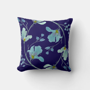 Navy Blue Watercolor Flora Kissen