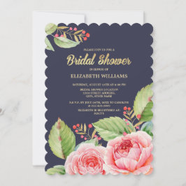 Navy Blue Watercolor Floral Brautparty Einladung