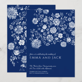 Navy Blue Watercolor Floral Wedding Invitation Einladung