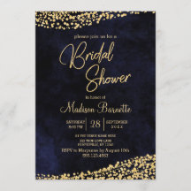 Navy Blue Watercolor Gold Bridal Dusche Einladung