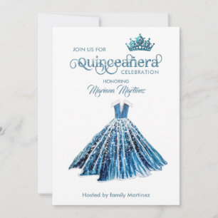 Navy Blue Watercolor Handgezeichnetes Ballkleid Qu Einladung