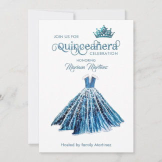 Navy Blue Watercolor Handgezeichnetes Ballkleid Qu Einladung