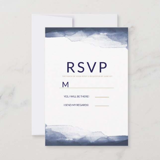 Navy Blue Watercolor Moderner Chic Wedding RSVP (Vorderseite)