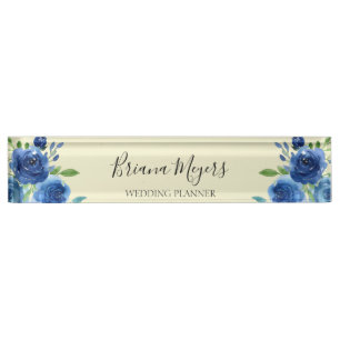 Navy Blue Watercolor Modernes Blumengeschäft Namensplakette