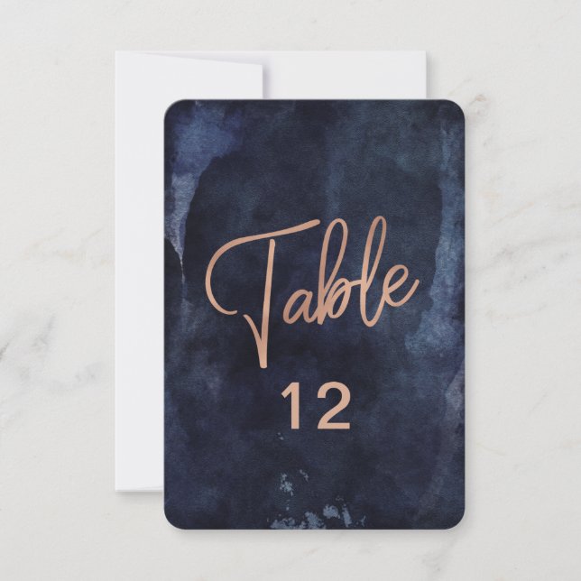 Navy Blue Watercolor Rose Gold Tischnummer Chart (Vorderseite)