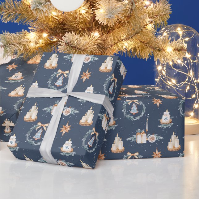 Navy Blue Watercolor Weihnachten Geschenkpapier (Feiertage)