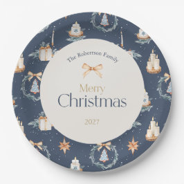 Navy Blue Watercolor Weihnachten Pappteller