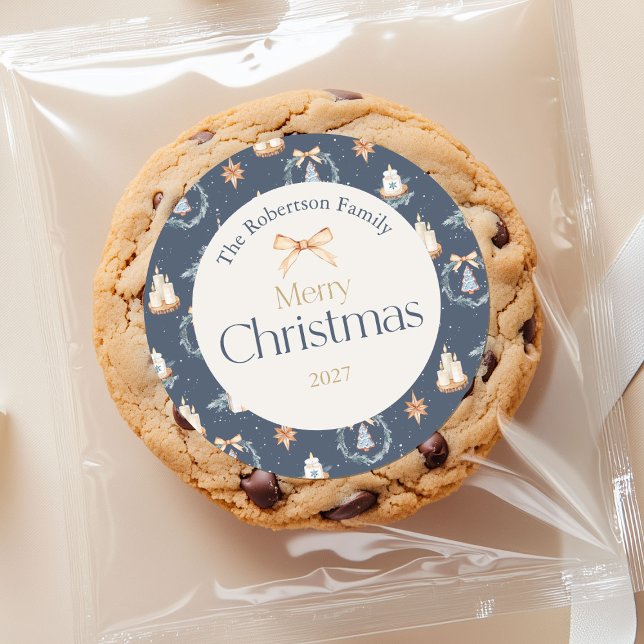 Navy Blue Watercolor Weihnachtsaufkleber Runder Aufkleber (Von Creator hochgeladen)