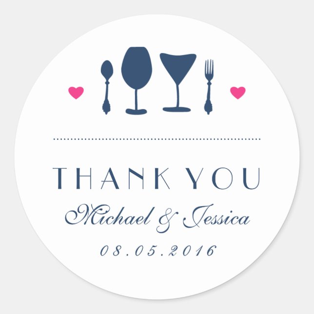 Navy Blue Wedding danke Ihnen Sticker Gabel und Sp (Vorderseite)