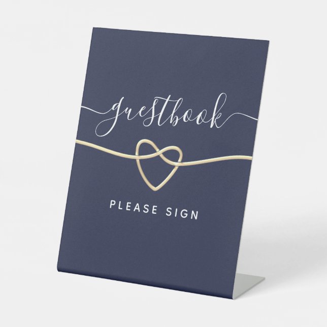 Navy Blue Wedding Guest Book Sockelschild (Vorderseite)