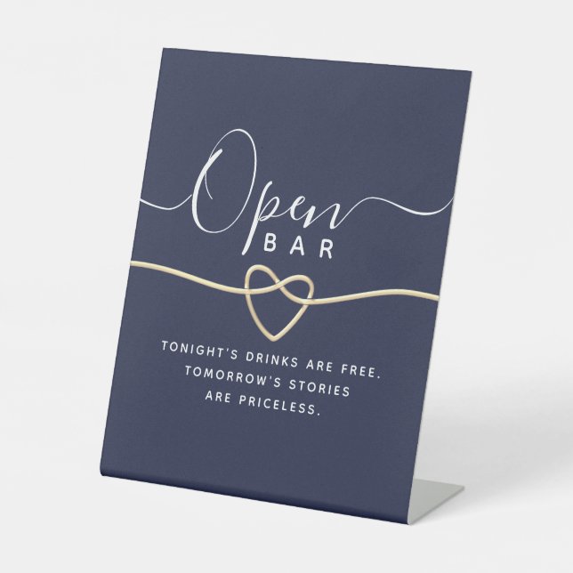 Navy Blue Wedding Open Bar Sockelschild (Vorderseite)