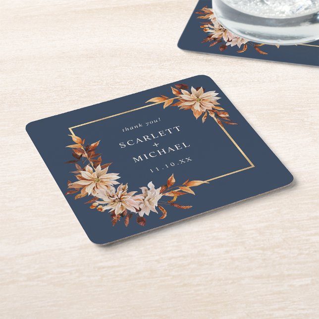Navy Blue Wedding Paper Untersetzer (Navy Blue Floral Wedding Paper Coaster by Painted Paperie
)