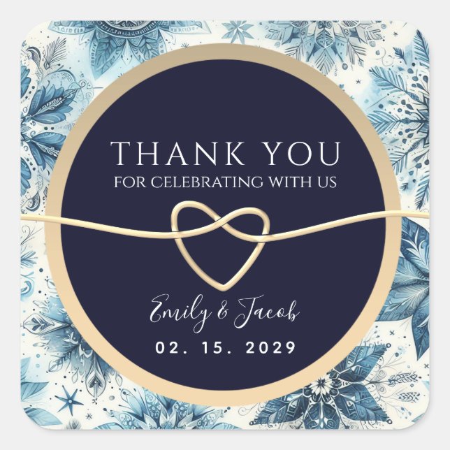 Navy Blue Wedding Vielen Dank Quadratischer Aufkleber (Vorderseite)