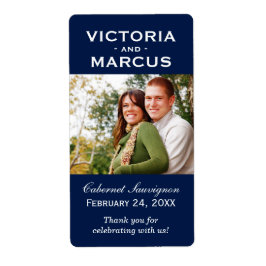 Navy Blue Wedg Monogram Foto Wein Flasche Gefallen