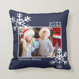 Navy Blue Weihnachts-Foto Not Schneeflocken Kissen