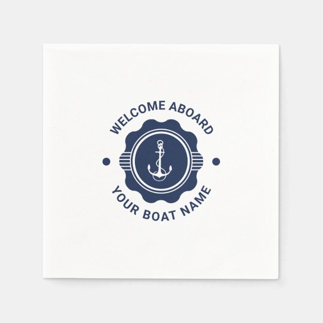 Navy-Blue-Weiß-nautisches Bootsrad und Anker Serviette (Vorderseite)