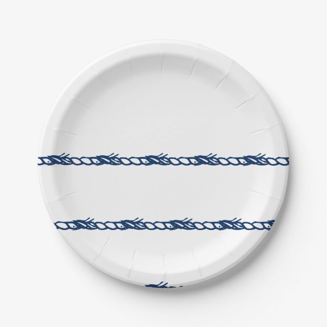 Navy Blue Wellen nautisches Seil Party Pappteller (Vorderseite)