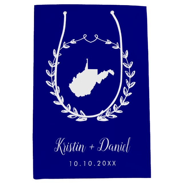 Navy Blue West Virginia Map Wedding Welcome Swag Mittlere Geschenktüte (Vorderseite)