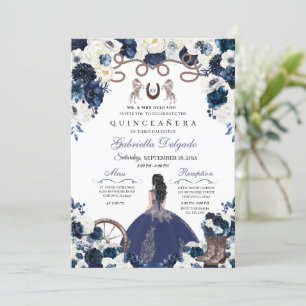 Navy Blue Western Charra Girl Ranchero Quinceanera Einladung