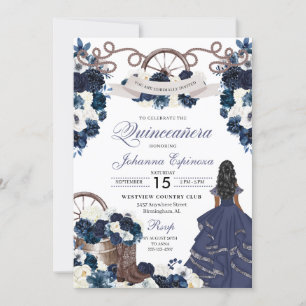 Navy Blue Western Ranchero Quinceanera Einladung