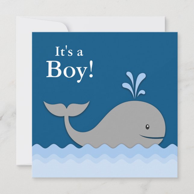 Navy Blue Whale Baby Dusche Einladung (Vorderseite)