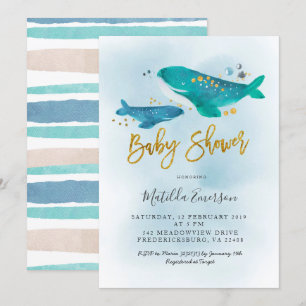 Navy Blue Whale Baby Shower Einladung