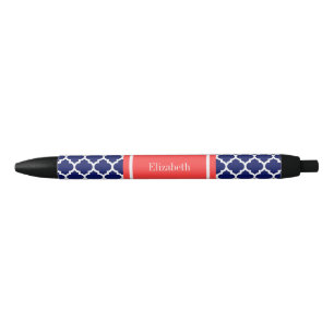 Navy Blue Whcan #5 Coral Red Name Monogram Kugelschreiber