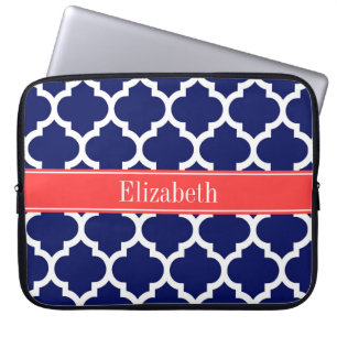 Navy Blue Whcan #5 Coral Red Name Monogram Laptopschutzhülle